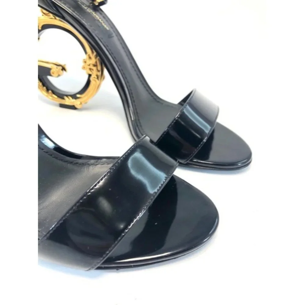 Dolce And Gabbana Black Sculpted Heel Patent Leather Sandals Size EU:36.5
